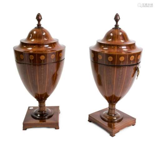 A Pair of George III Satinwood Inlaid Mahogany Urn-form