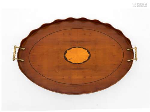 A George III Style Inlaid Fruitwood Oval Two-Handled