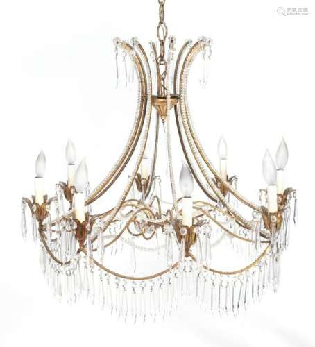 A Regency Style Gilt Metal and Crystal Eight-Light
