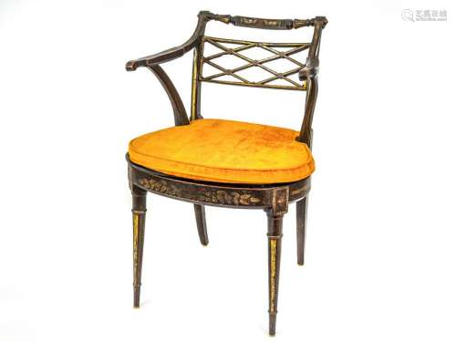 A Regency Style Ebonized Poycrhome and Gilt Decorated