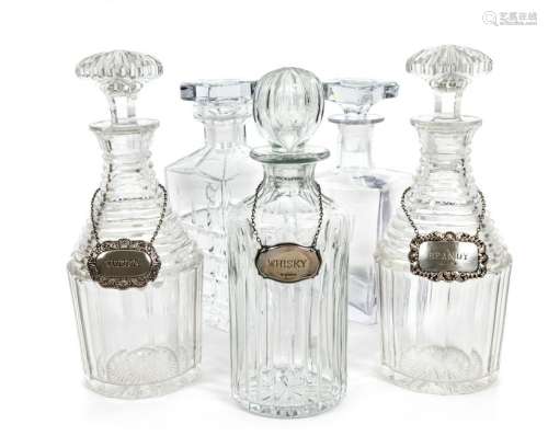 A Group of Five Glass Decanters Height of tallest 10