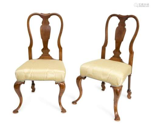 A Pair of Queen Anne Style Walnut Side Chairs