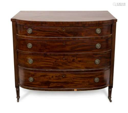 A Federal Style Mahogany Bow Front Chest of Four