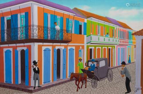 Bottef (Haitian, 20th Century) Street Scene, Haiti,
