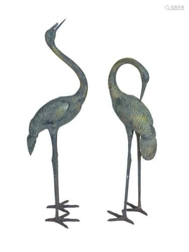 A Pair of Bronze Cranes After Pierre Jules Mene Height