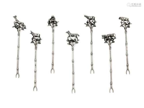 A Set of Spanish Silver Tapas Forks Length 5 1/2