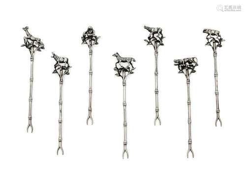 A Set of Spanish Silver Tapas Forks Length 5 1/2