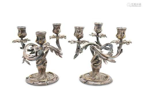 A Pair of Christofle Trianon Silver Plate Three-Light