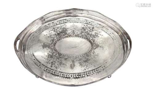 An English Silver Plate Oval Serving Tray Height 3 1/2