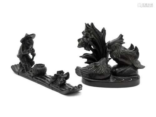 Two Pieces of Chinese Carved Black Soapstone Height of