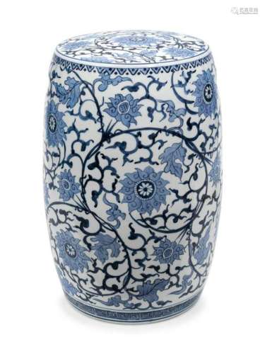 A Chinese Blue and White Porcelain Garden Seat Height