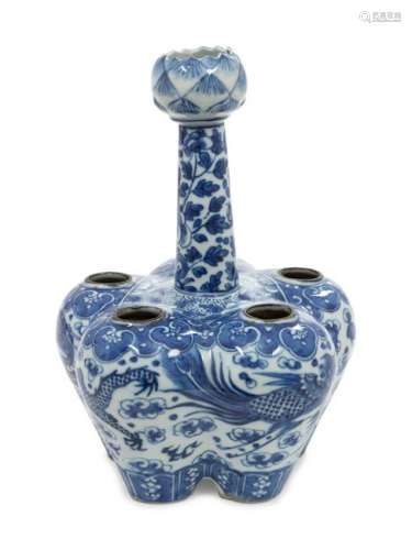 A Chinese Blue and White Bulb Vase Height 10 inches.
