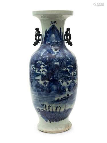 A Chinese Blue and White Vase Height 23 inches.