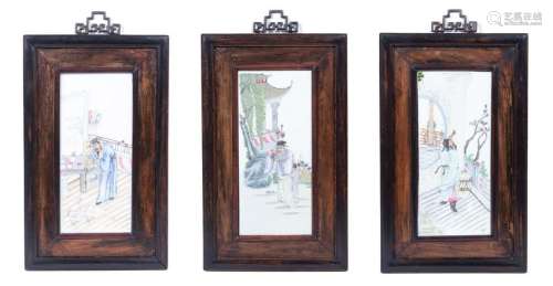 A Set of Three Chinese Enameled Porcelain Plaques