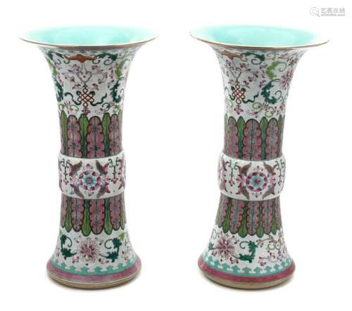 A Pair of Tall Chinese Famille Rose Vases Height 21
