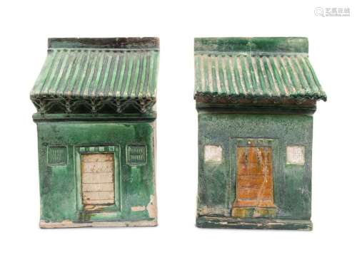 A Pair of Chinese Han-style Glazed Ceramic Houses