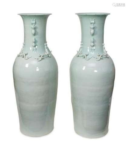 A Pair of Chinese Celadon Glazed Palace Vases 20TH