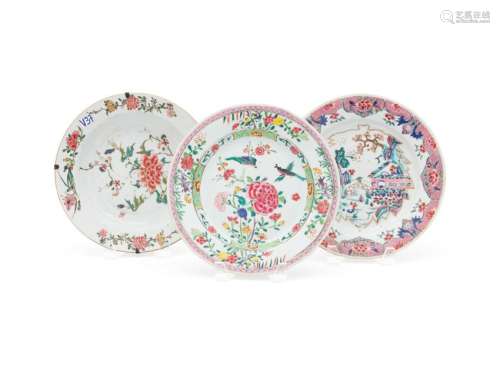 A Collection of Three Famille Rose Porcelain Plates
