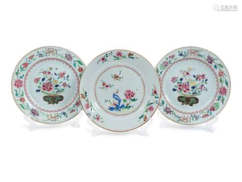 Three Chinese Export Famille Rose Porcelain Plates 19TH