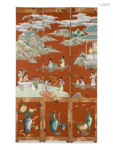 A Chinese Six-Panel Watercolor on Paper Mounted Screen