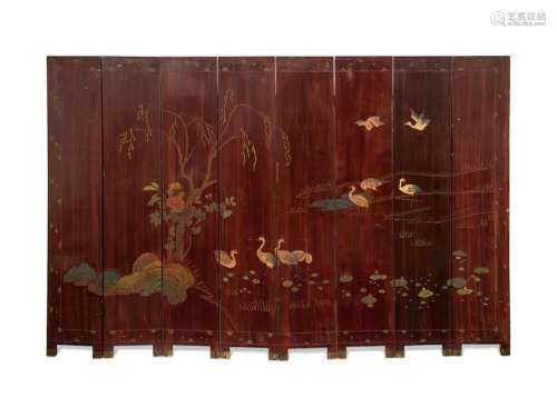 A Chinese Eight-Panel Lacquer Screen 19TH CENTURY