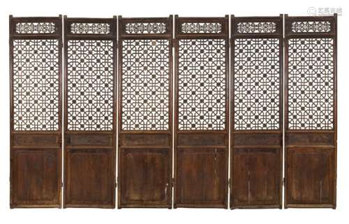 A Chinese Pierce-Carved Hardwood Six-Panel Floor Screen