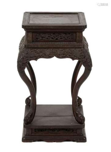 An Asian Carved Hardwood Pedestal Table Height 21 x 12