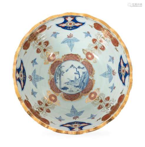 A Large Imari Porcelain Punchbowl Height 7 1/4 x