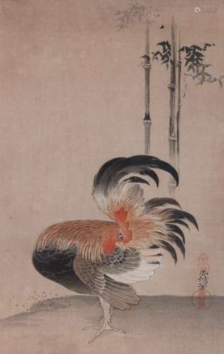 A Japanese Watercolor on Paper of Rooster 19TH CENTURY