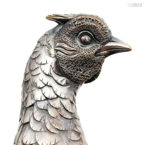 A Japanese Silver Metal Pheasant Height 8 x length 13