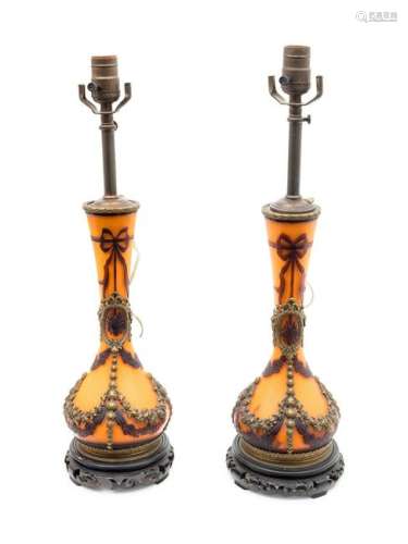 A Pair of French Signed Abel Combe Cameo Glass Vases