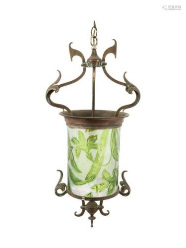 An Art Nouveau Brass and Molded Glass Hall Lantern