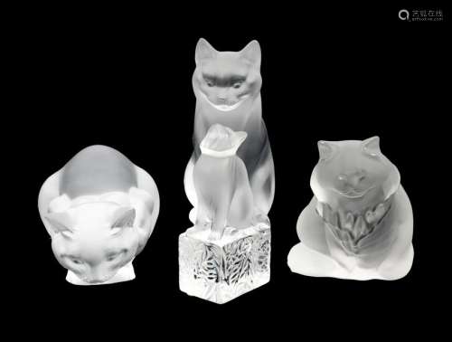 A Collection of Lalique Felines Height of tallest 8 1/2