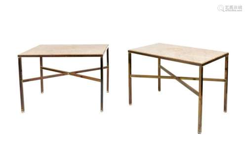 A Pair of Bronze Pink Marble Top Side Tables Height 20