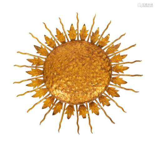 A Gilt Metal Sunflower Ceiling Fixture Diameter 23