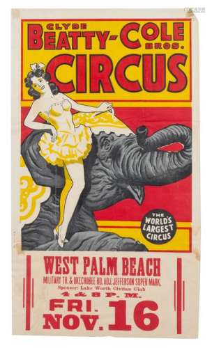 (CIRCUS) CLYDE BEATTY-COLE BROTHERS Sheet: 36 1/8 x 20