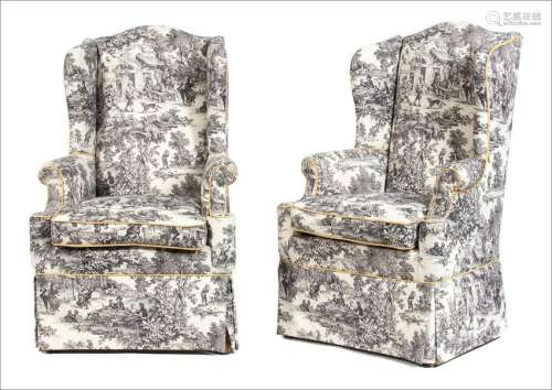 A Pair of Toile Upholstered ArmchairsÂ  Height 51 x
