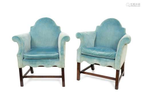 A Pair of Velvet Upholstered Club Chairs Height 33 x