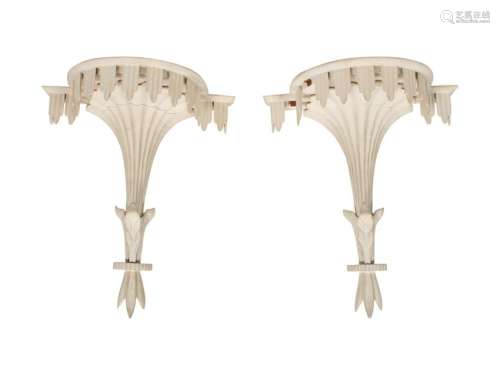 A Pair of White Painted Carved Wood Wall Brackets
