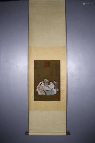INK COLOR PAPER SCROLL OF FIGURE STORY BY WANG-QIHAN