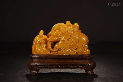 TIANHUANG STONE ARHAT AND ELEPHANT ORNAMENT