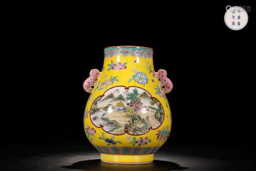 YELLOW GLAZE WINDOW-PAINTING ZUN VASE