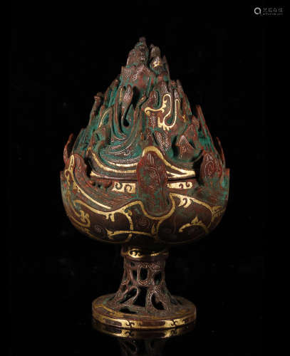 GOLD INLAID HOLLOW CARVING  BO-SHAN CENSER