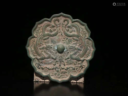 BRONZE 'SHUANG-LONG-XI-ZHU' MIRROR