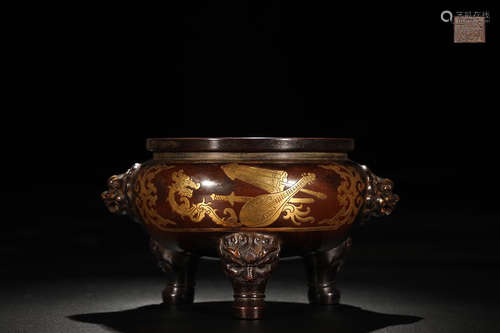 GILT BRONZE BEAST-FOOT AND LION-EAR CENSER