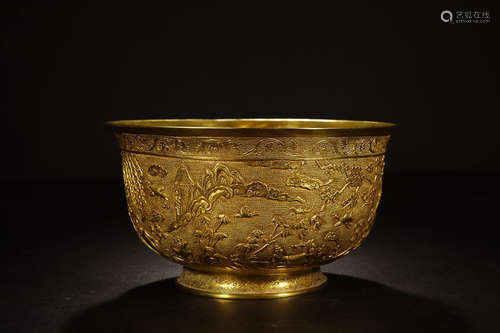 GILT BRONZE 'LONGEVITY' BOWL