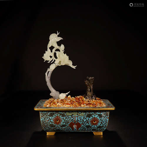 HETAIN JADE GUANYIN CLOISONNE BONSAI