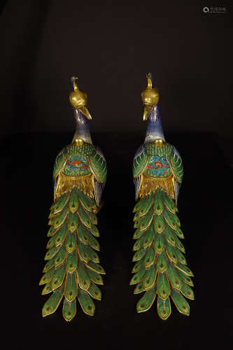 CLOISONNE PEACOCK ORNAMENT IN PAIR