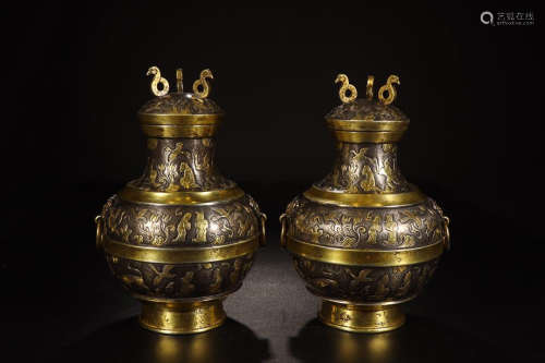 GILT SILVER CAPPING VASE IN PAIR
