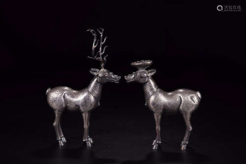 SILVER DEER SHAPE CANDLE STAND IN PAIR